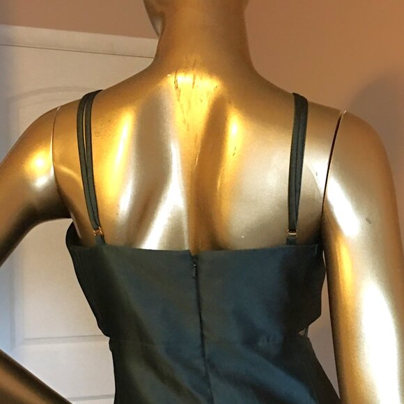 ALFRED SUNG Open Neckline Cutout Satin Twill A-Line Gown w/Pockets in Evergreen - Picture 6 of 11